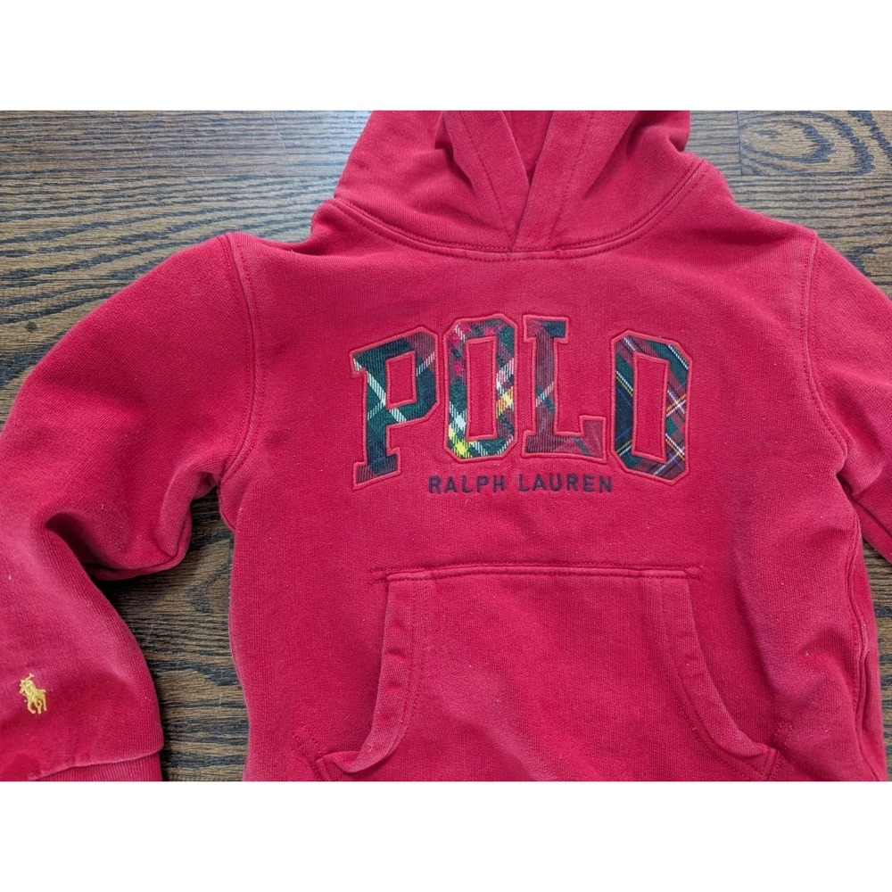 Polo Ralph Lauren Toddler Boys Plaid Logo Fleece Hoodie Red Size 4 Spell out